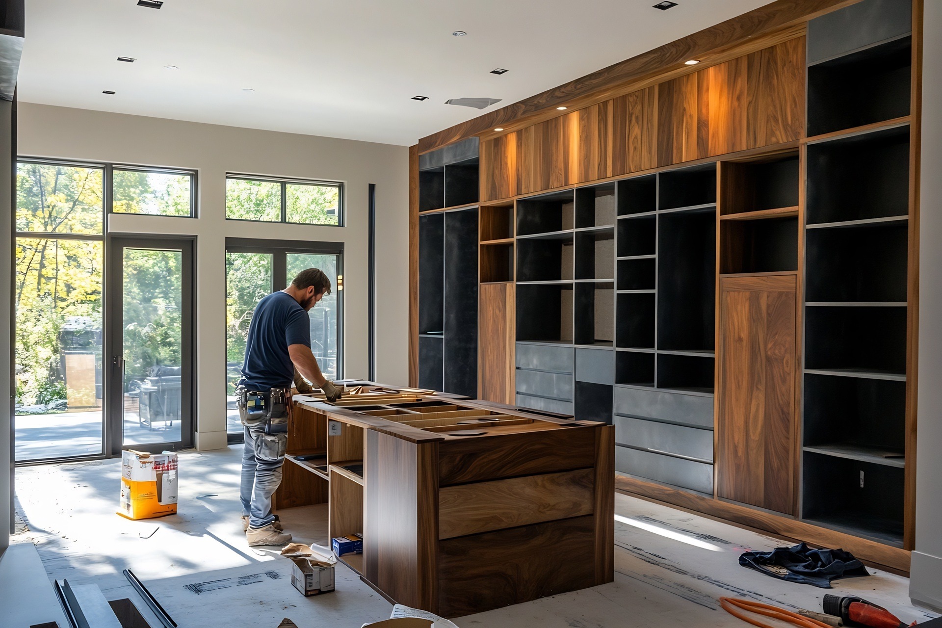 Akustikpaneel mit Holzoptik in Einbauschrank