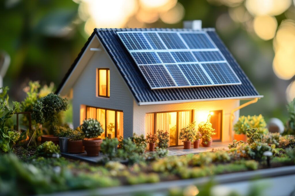 Miniaturhaus mit Solarpanelen